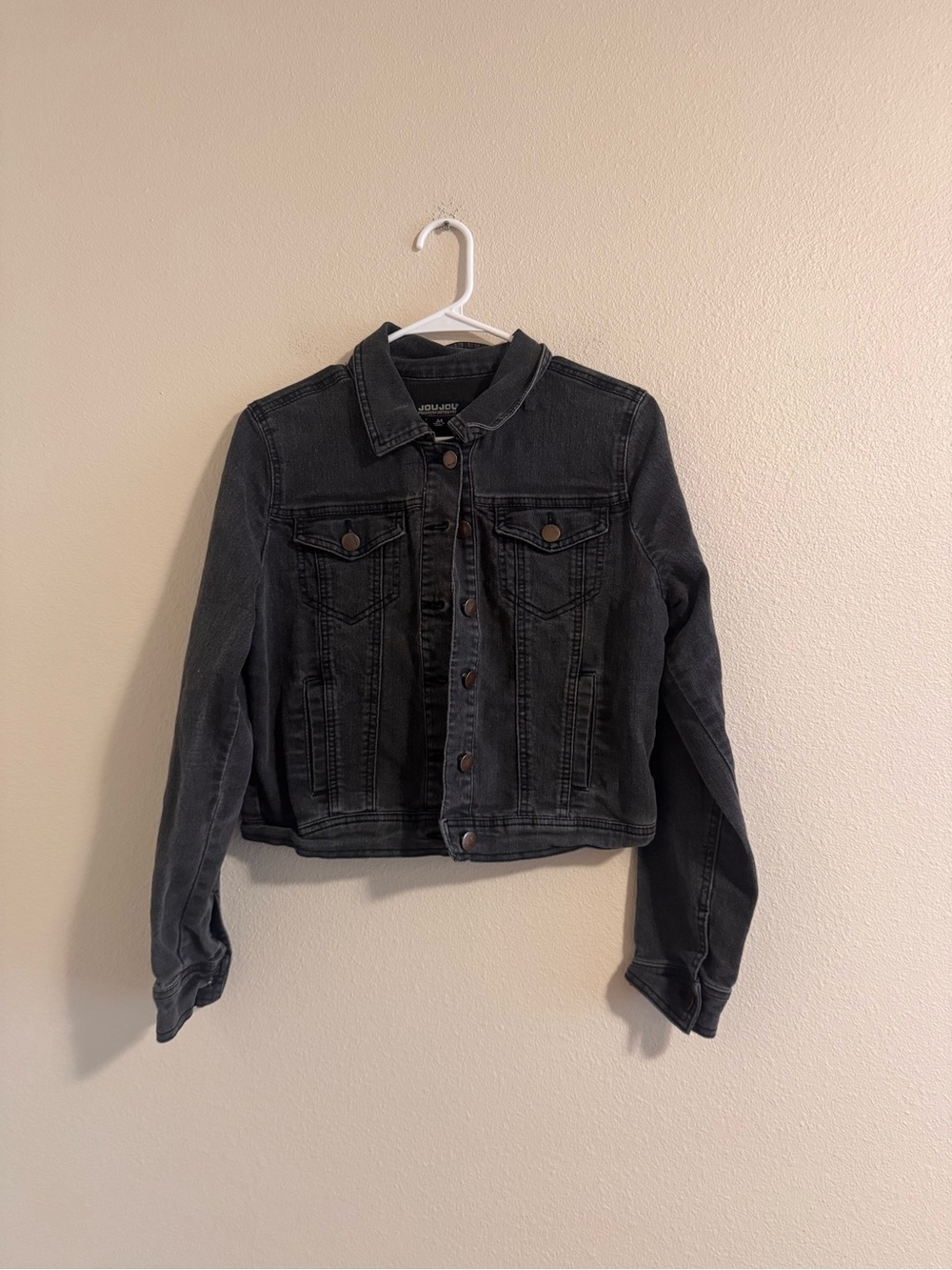 Jou Jou Women's Charcoal Denim Trucker Jacket